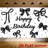 2D Minimalist Black Bow Backdrop - Monochrome Ribbon Banner for Modern Birthday Photoshoot