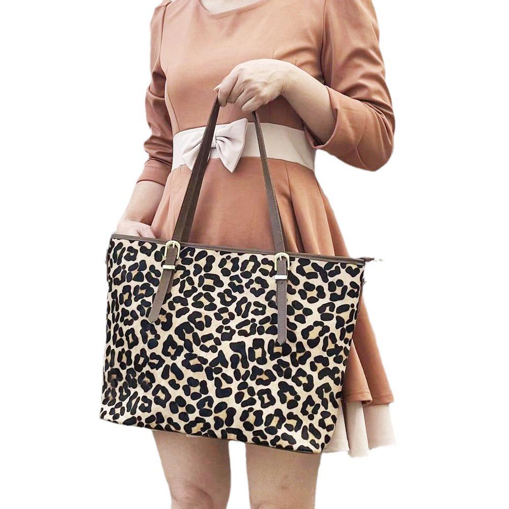 Wind Handtasche Leder Leopardenmuster Pferdehaar Mode Umhängetasche Pendler Tragetasche