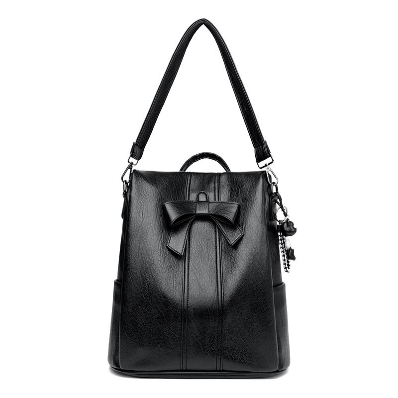 Women's Bow Backpack Anti-Theft Travel Backpack Leather Multifunctional Schoolbag