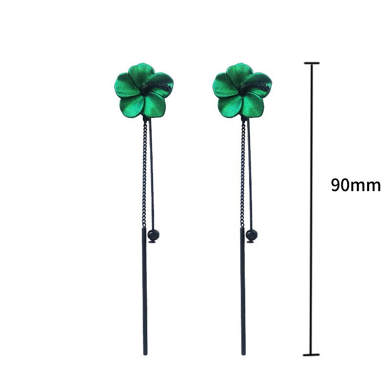 Retro Green Floral Tassel Earrings Temperament Long Pendant Ear Pendant Style Lady Ear Nail