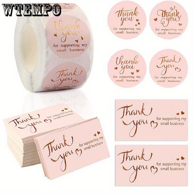 550pcs Pink Golden Foil Thank You Cards and Sticker Set Elegant Appreciation Stationery for Congratulations Weddings and Online Shops Retail Packaging