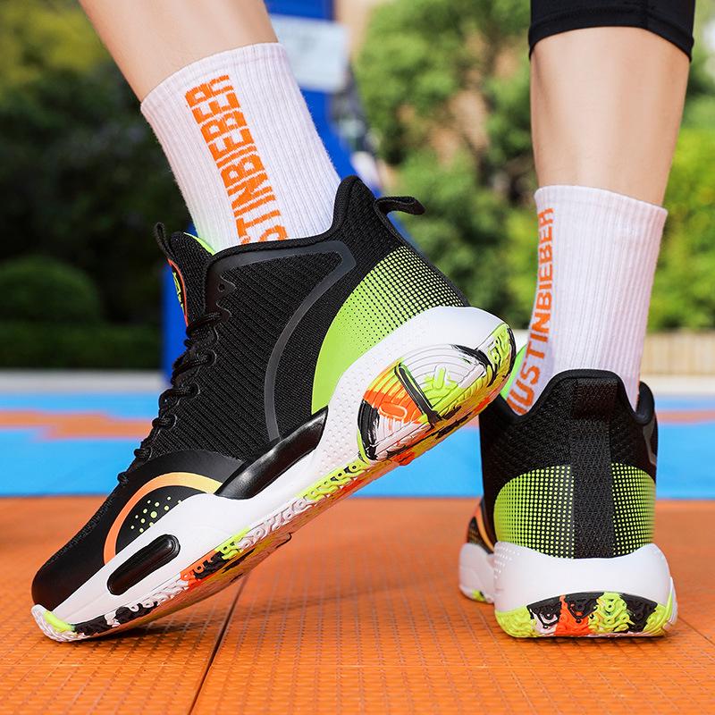 Men s Breathable Shock-Absorbing Basketball Training Shoes 40 чёрный/зелёный