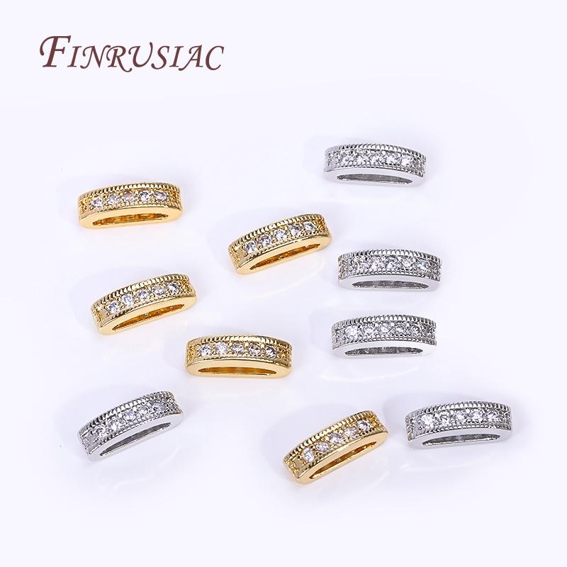 Inlaid Zircon Beads Separators Jewelry Making Supplies DIY Beading Jewellery 18K Gold Plated 2/3 Holes Oval Separators For Beads