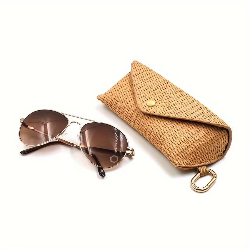1pc Straw Mat Weaving Glasses Storage Bag Portable Buckle Hang Glasses Box Sunglasses Case Glasses Organizer