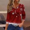 Women's Casual Fashion V-neck Loose Versatile Christmas Print Three-quarter Sleeve Top