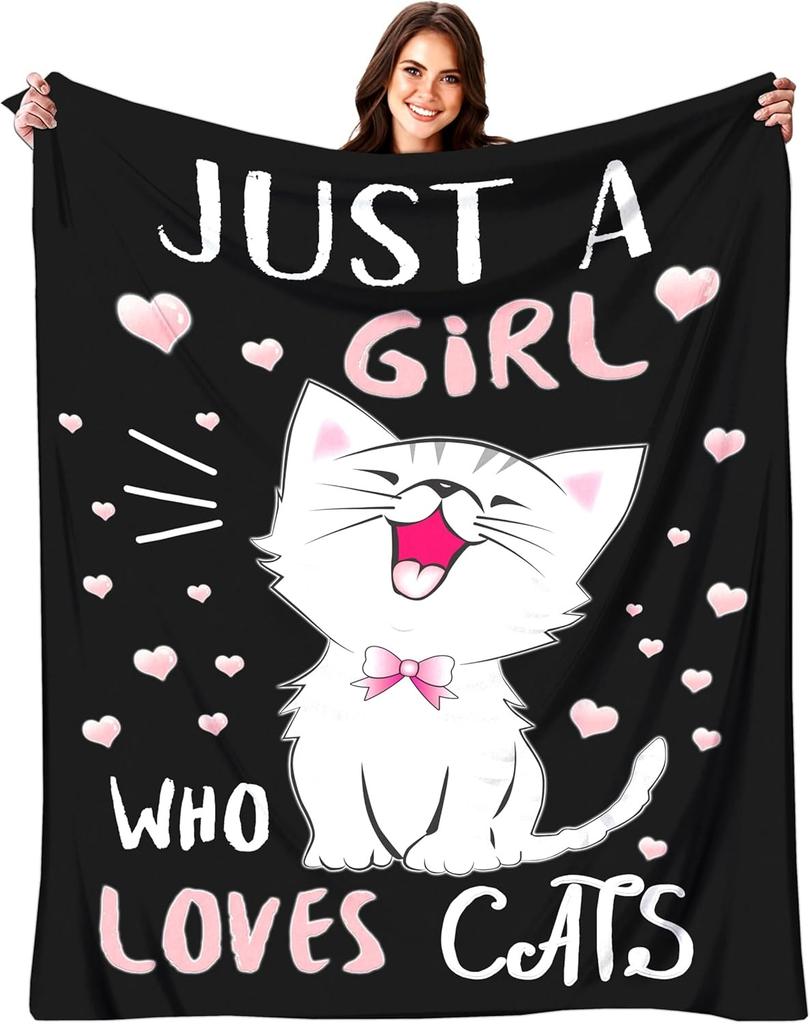 Cat Blanket for Gifts Cat Lovers Cozy Soft Flannel Kawaii Throw Blanket for Kids Adults Cozy Soft Blankets for Sofa Bed Couch