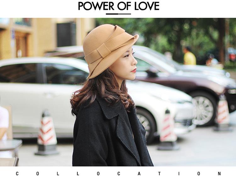 Women's French Wool Felt Bucket Hat with Curled Brim – Warm, Bow-Tied, Autumn/Winter Style