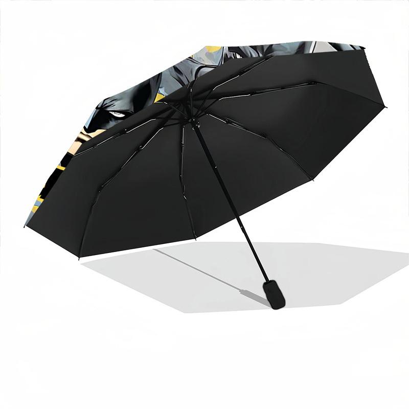 1pc Batman Pattern Custom Name Automatic Folding Umbrella - Compact 8-Rib Design, Durable Plastic & Iron, Daily Use 002