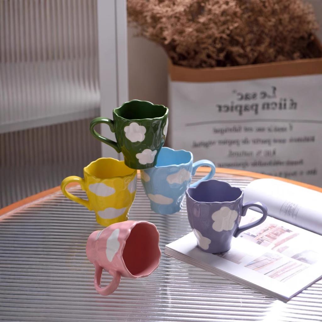 Cartoon Clouds Ceramic Cup Coffee Mug Children's Breakfast Hand-painted Irregular Flowers Mugs Coffee Cups Afternoon Tea Cup