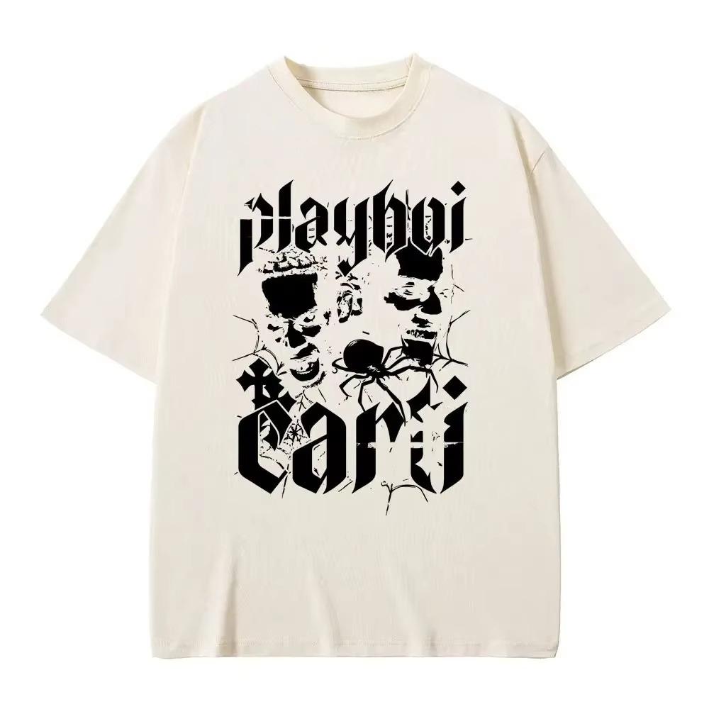 Rapper Playboi Carti Print Tshirt Setwear Male Hip Hop 2026 Springsummer new Fashion Pop music Shortsleeved top