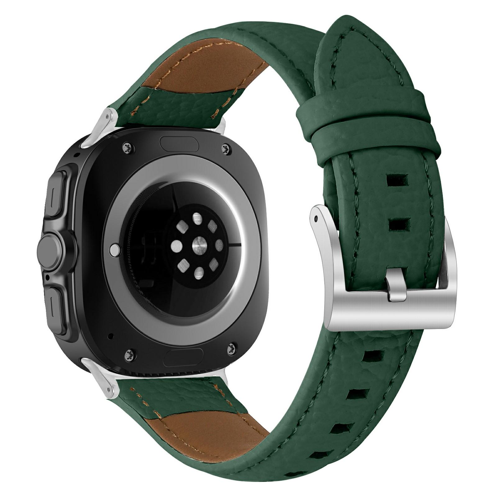 

For Samsung Galaxy Watch Ultra (2025) 47mm/Watch Ultra 47mm Litchi Texture Genuine Cow Leather Strap Pointed-End Watch Band with Silver Buckle