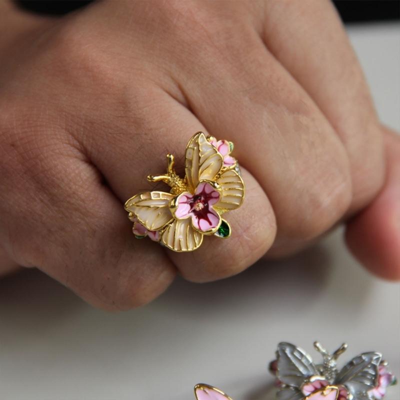 Fashion Butterfly Adjustable Rings Opening Rings Flower Finger Open Rings Alloy Texture Suitable for Various Occasion