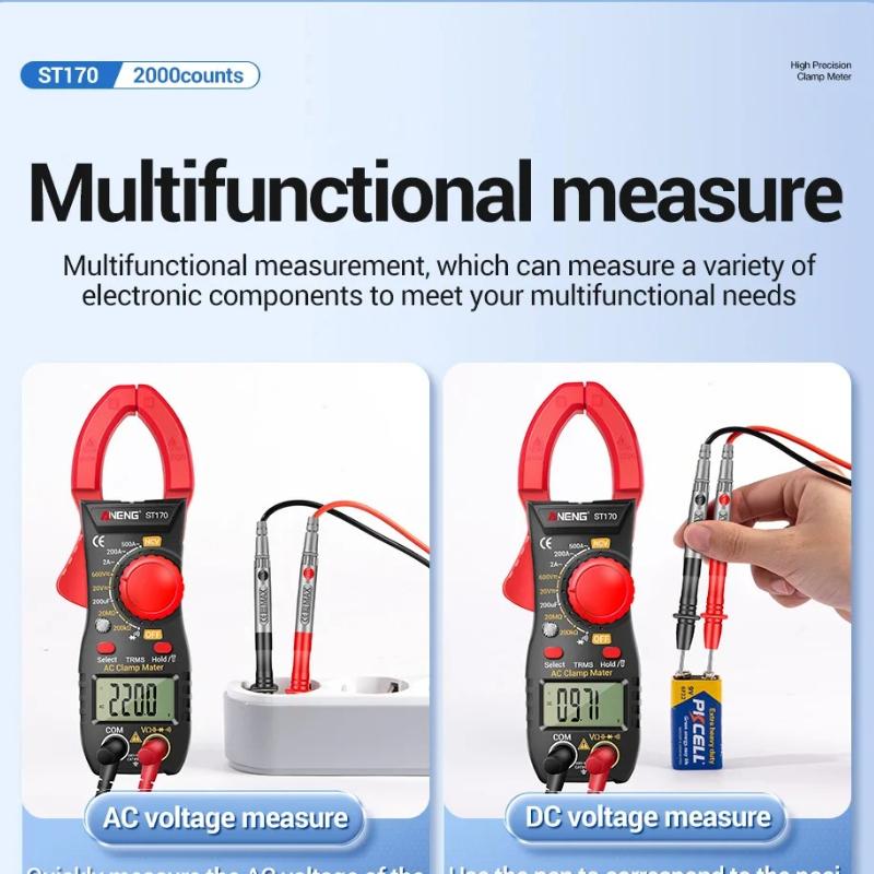 Professional ANENG ST170 Clamp Meter 1999 Counts Digital Multimeter 500A AC/DC Voltage Current NCV Resistance Tester with Free B20Test Pen Non-contact