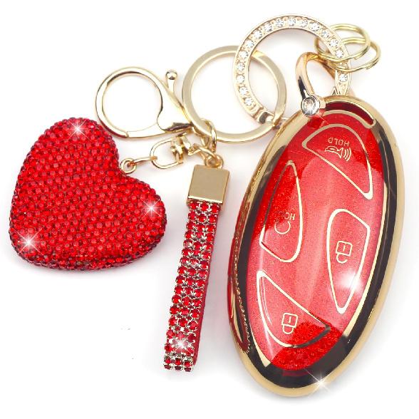 Key Fob Cover with Diamond Keychain Fit for Hyundai Car Key Holder Case Compatible with Hyundai Loniq 6 Grandeur GN7 KONA 2024 Smart Remote Key