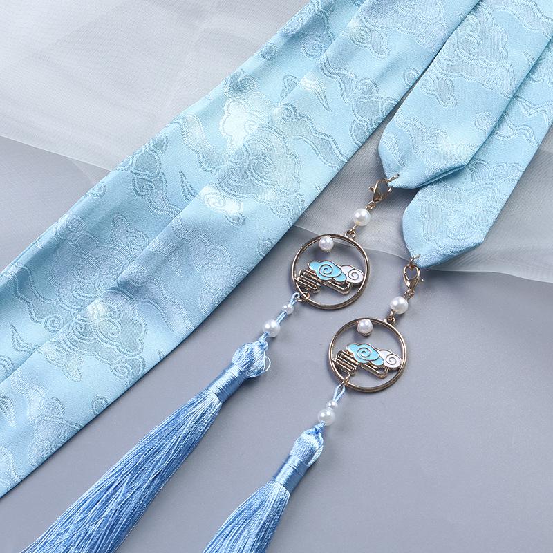 Ancient Ribbon Hanfu Hair Style – Cloud Crane Jacquard With Tassels