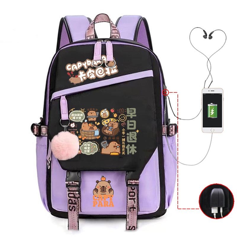 Kapibara fun peripheral printing new schoolbag cute cartoon primary and secondary school students spine backpack