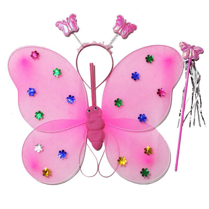 Children's Glow Angel Costume: Girl's Gauze Skirt with Flashing Wings and 20-Light Butterfly Design, 3-Piece Set.