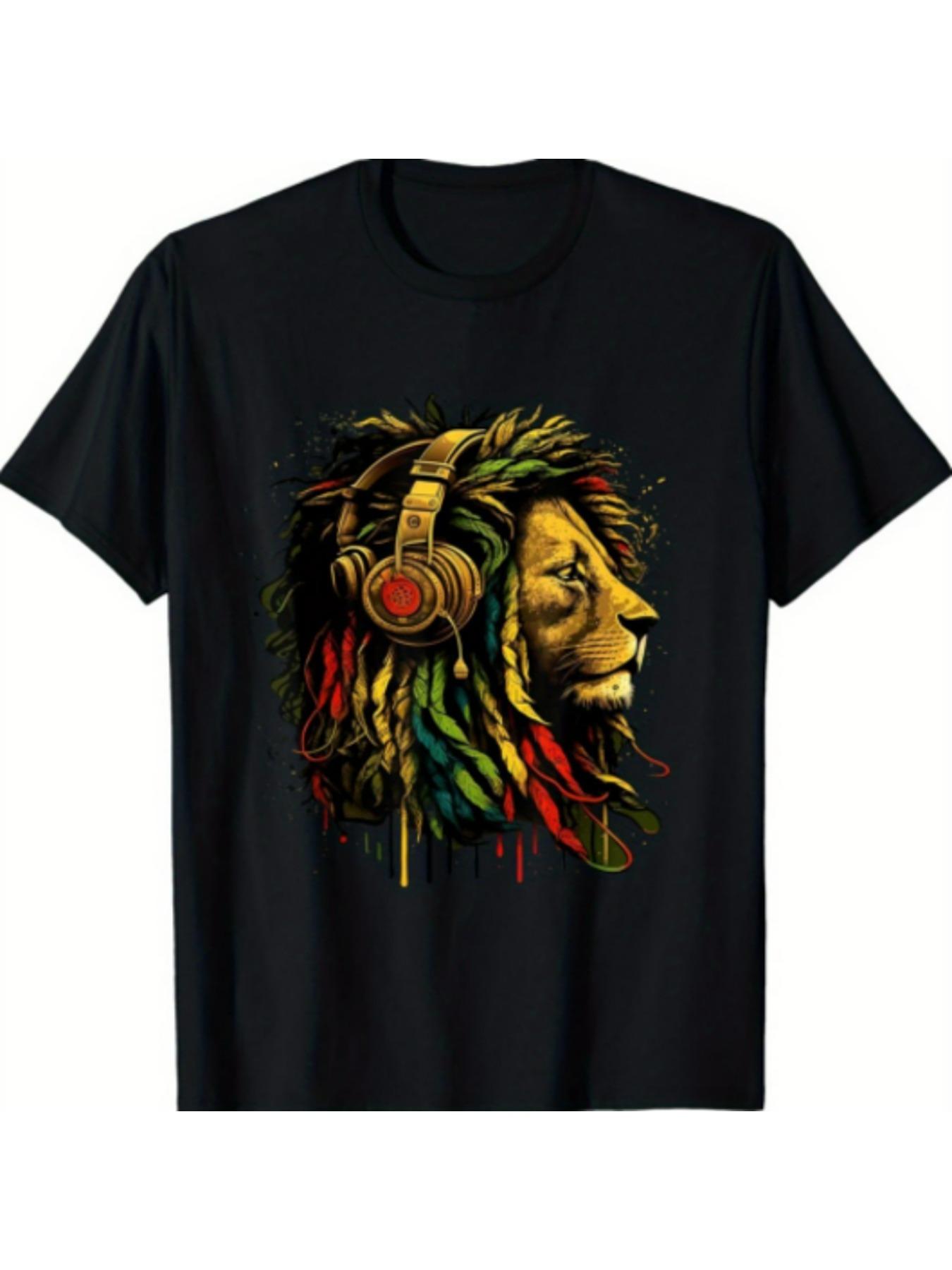 Rasta Reggae Music TShirt Jamaican Pride Lion Of Judah Rasta Reggae Music Headphones TShirt S