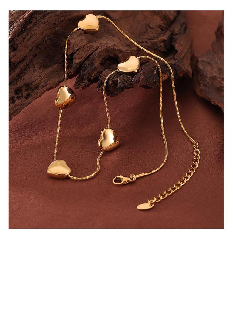 Korean Minimalist Snake Chain Heart Pendant Titanium Steel Jewelry Set