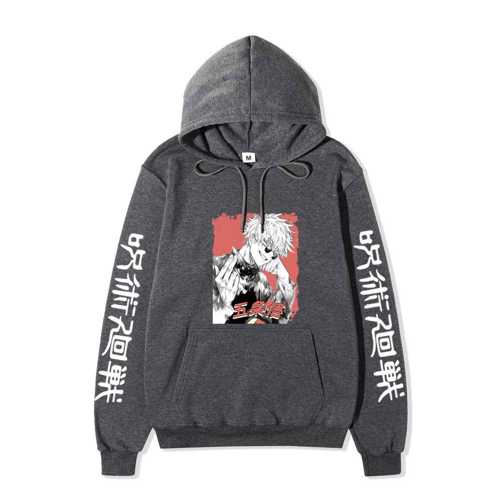 Jujutsu Kaisen Satoru Gojo Hoodie Unisex Fleece Sweatshirt Red Background Manga Portrait Kanji Sleeve Autumn Winter Pullover