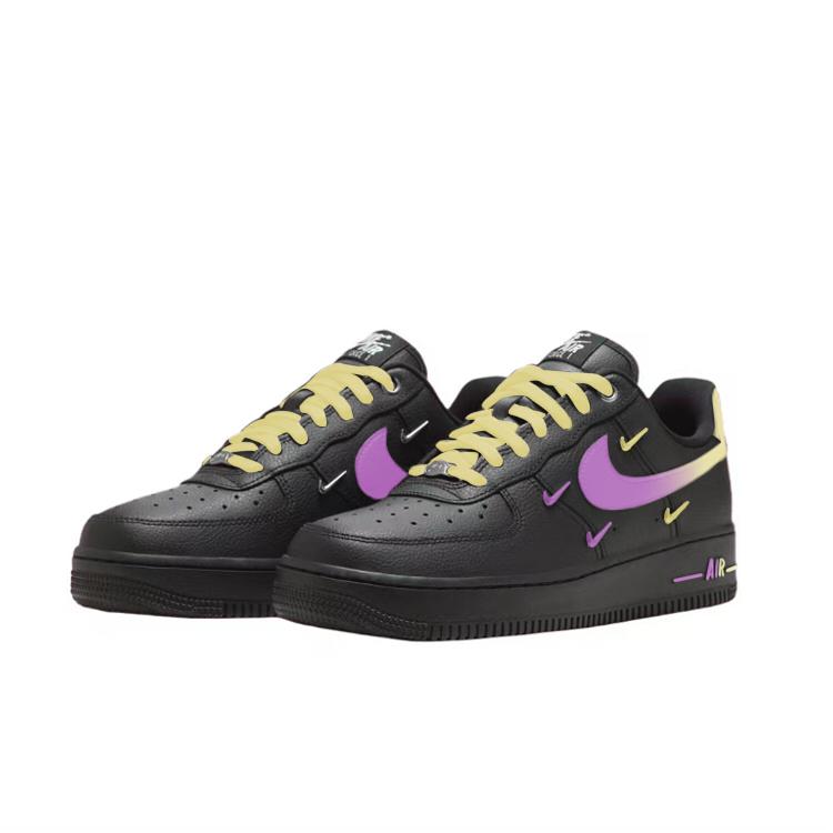 Nike Air Force 1 Abrasion Resistant Low top Skateboard Shoes Women's Black Purple Yellow HQ1180-001(Team352-)