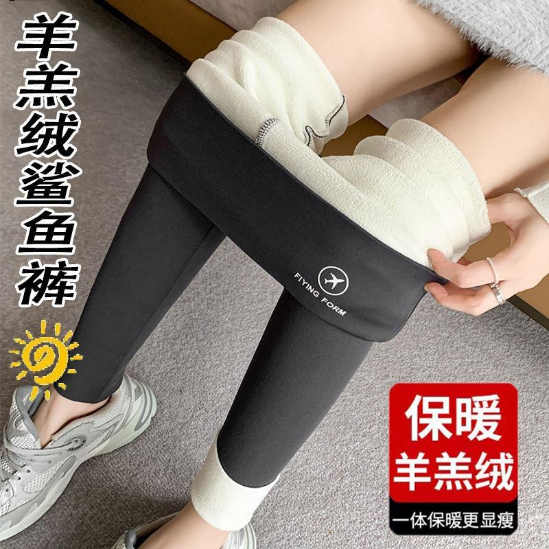 Lamb wool shark pants women's wear autumn and winter high waist belly and hip lift yoga sports Barbie leggings