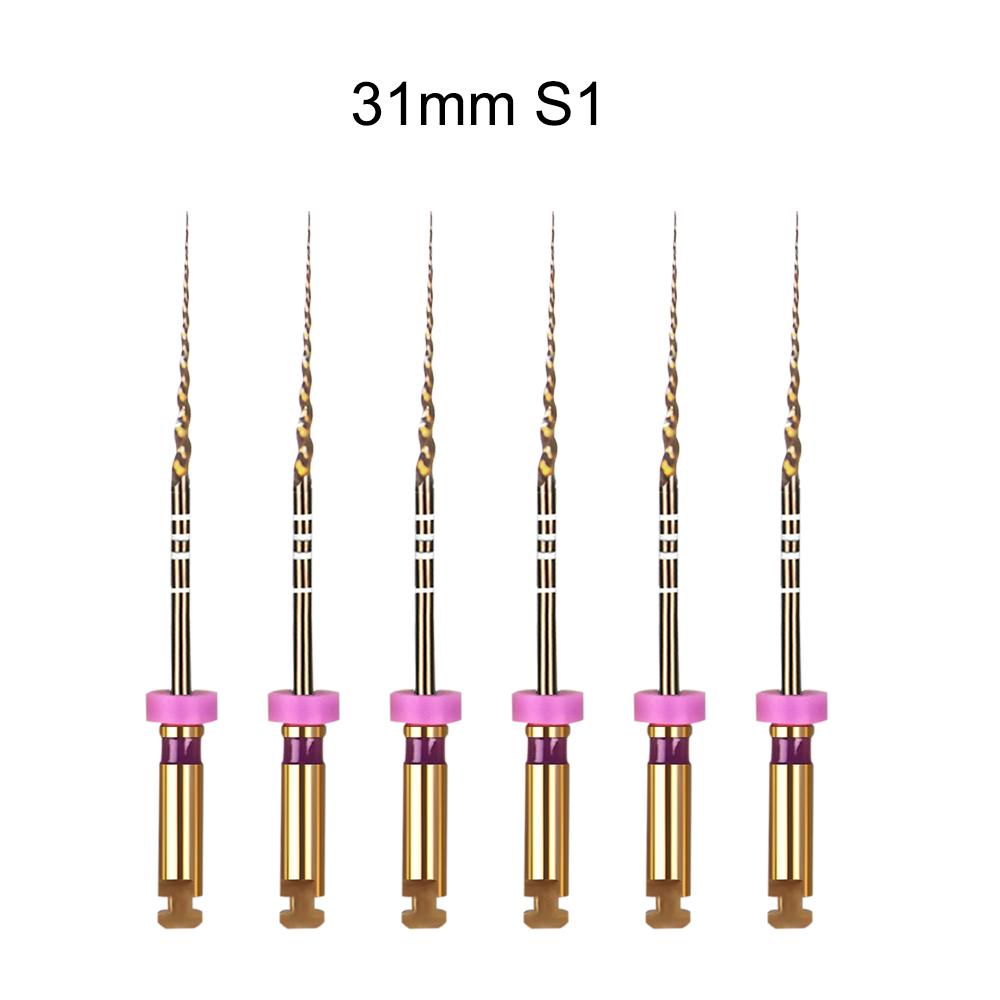 6 szt./pudełko Złote elastyczne pilniki dentystyczne, obrotowe pilniki endodontyczne, złote pilniki endodontyczne, 21/25/31 mm, niklowo-tytanowe, narzędzie stomatologiczne