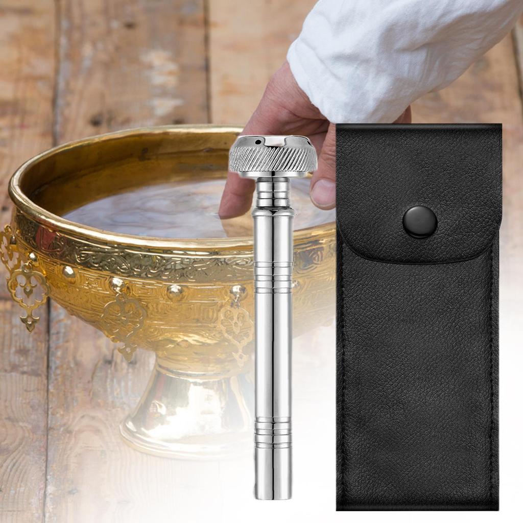Taschen Weihwasserzerstäuber mit Lederetui, Religiöses Taschen-Aspergillum Werkzeug Weihwasserbehälter Spender Reisezerstäuber