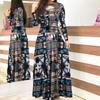 Bohemian Floral Print Long Sleeve Dress Women Spring Autumn Long Dresses Round Collar Big Swing