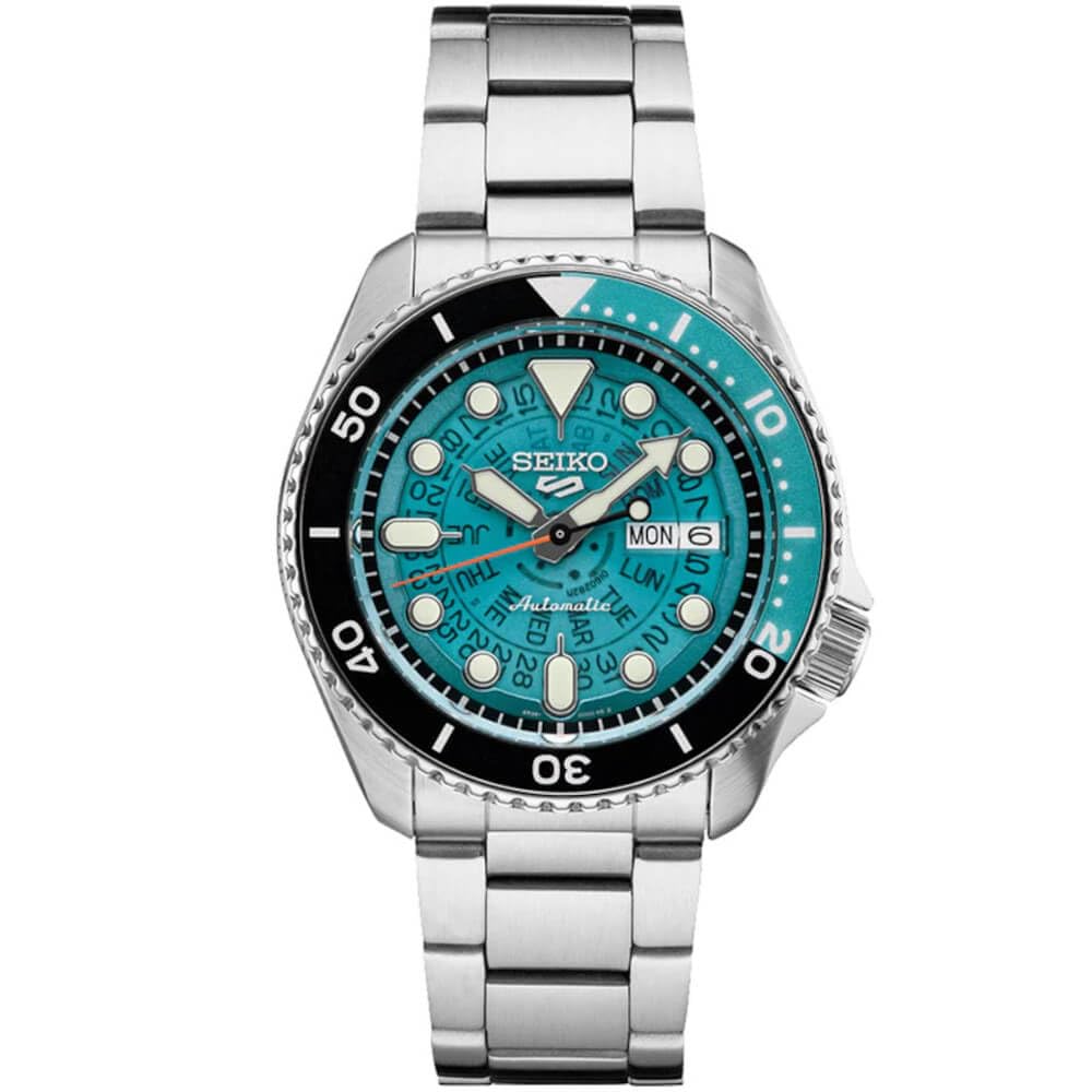 

SEIKO Automatic Watch - 5 Sports - Day/Date Calendar, LumiBrite Hands and Markers, Rotating Bezel, Turquoise - SRPJ45