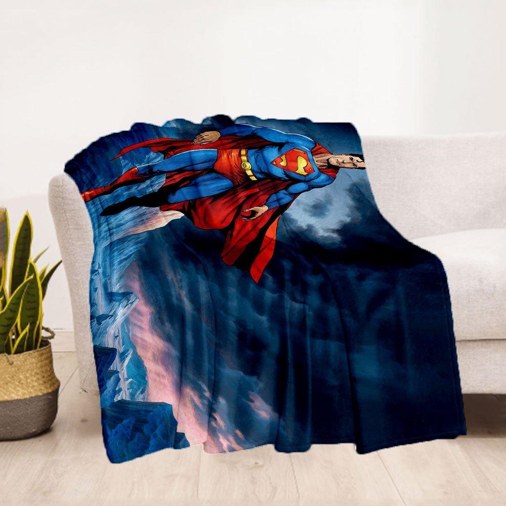 Superman Flying in Stormy Sky PosterBlanket Flannel Throw Blanket for Sofa, Bed, Travel, Camping, Office, Couch, Chair