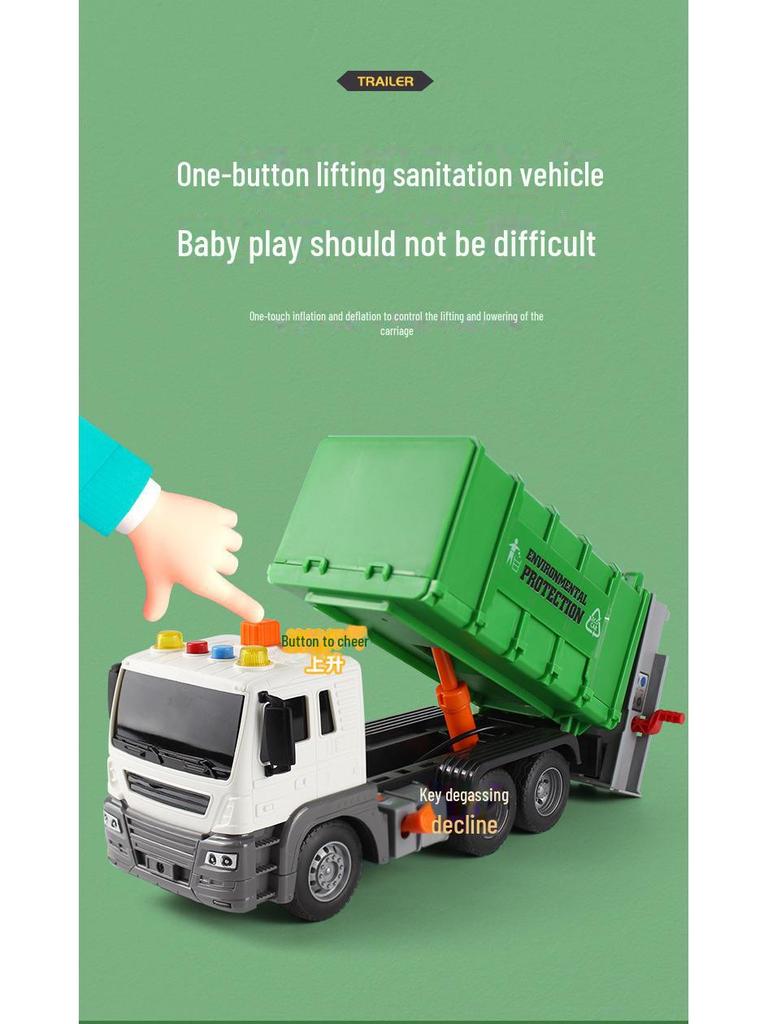 Inertial Garbage Truck Toy with Inflatable Lift and Sorting Bins - Kids' Sanitation and Sweeping Simulation