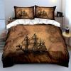 Vintage Ship & Map Design Bedding Duvet Cover Set Duvet Cover Pillowcases  (1*Duvet Cover 2*Pillowcases, Without Duvet Insert)