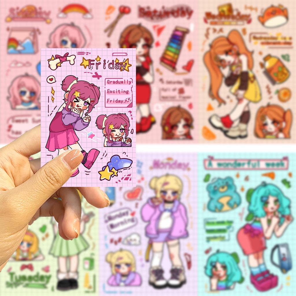 8 Kawaii Mädchen Collagen Bastel-DIY Dekorations-Handbuch Handyhülle Laptop Wasserdichte Aufkleber