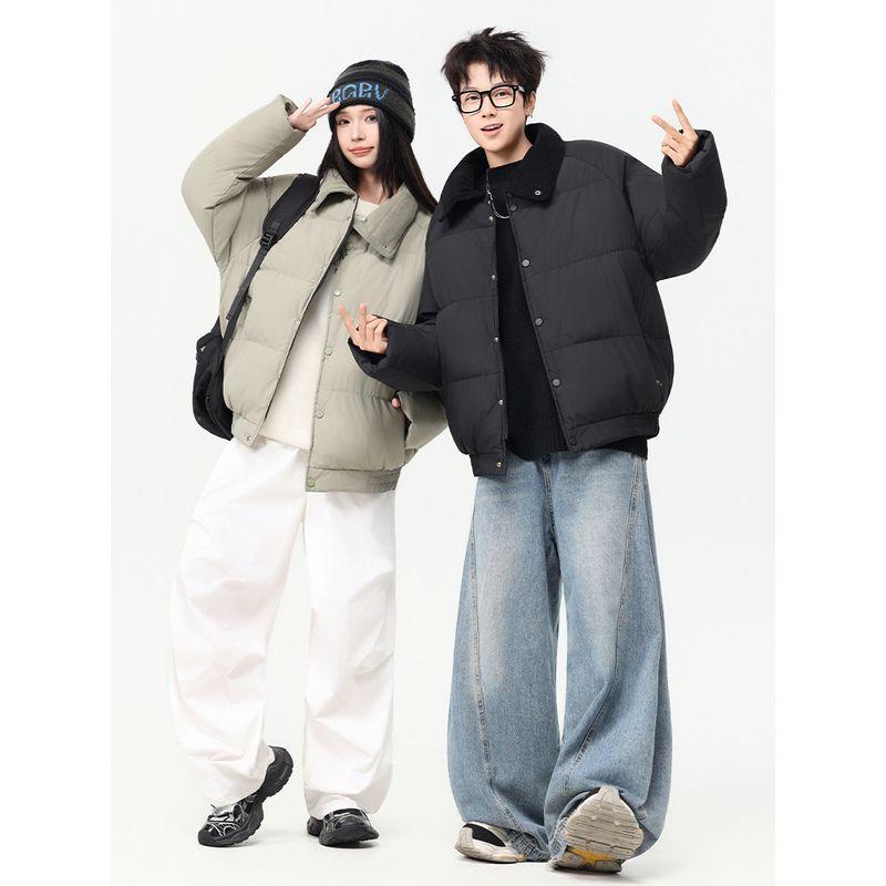 Wassup American Retro Stand-Up Collar Jacket Cotton Short Coat Couple High Street Trendy Casual Warm Cotton Jacket for Men