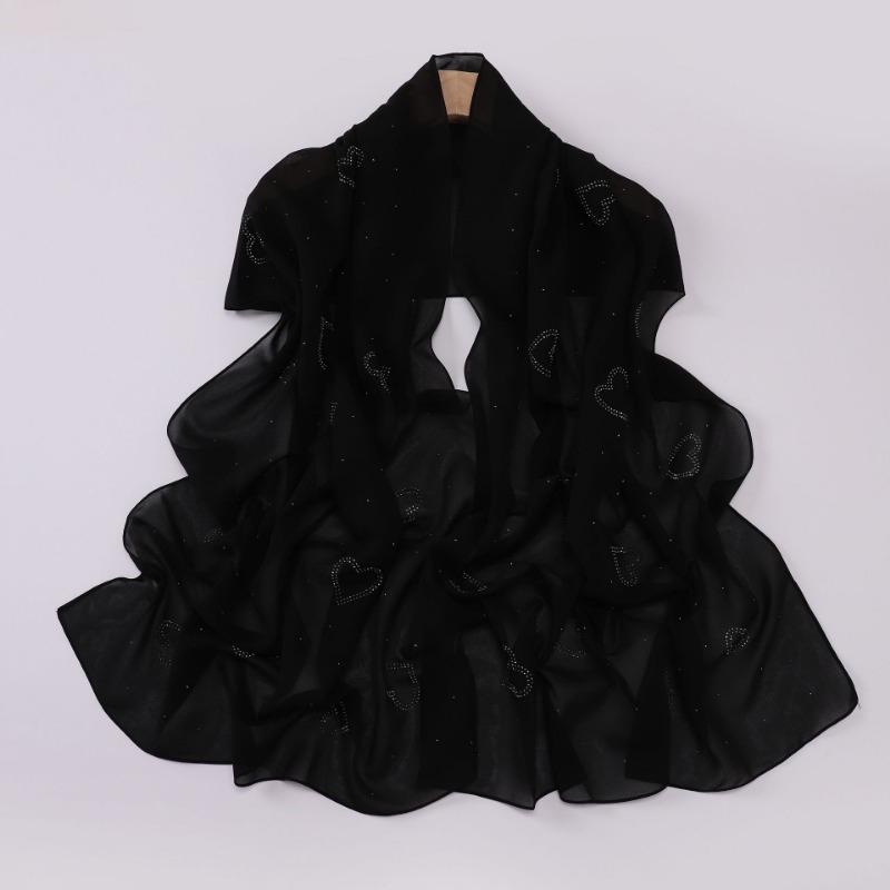 High Quality Chiffon Long Scarf With Heart Star Rhinestone Ethnic Headscarf