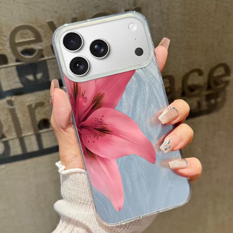 Slim Red Lily Flower Pattern Phone Case For iPhone 17 Air 16e 16 15 14 Pro Max 13 17 Pro Max Shockproof TPU Hybrid Hard PC Phone Cover