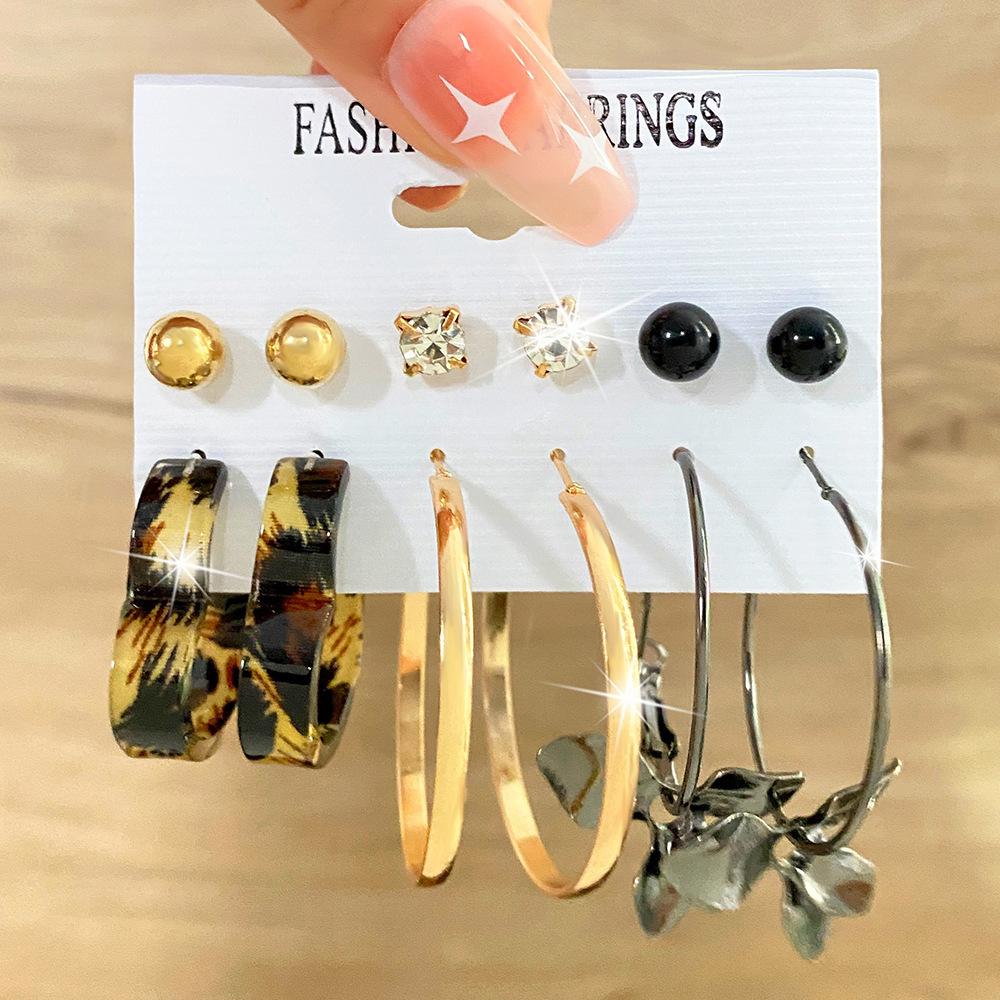 Multi-layer Geometric Circle Inlaid Rhinestone Butterfly Stud Earrings Set 6 Pairs of Creative Butterfly Pendant Earrings