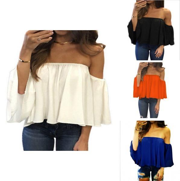 Blusa Estiva Casual da Donna di Pregiata Qualità, Moda, Scollo a Barca, Manica Lunga