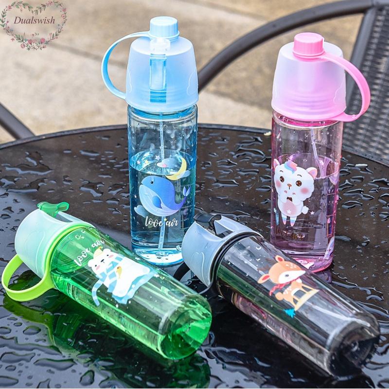 600ML Creative Spray Bottle Portable Children Outdoor Sports Multi-function Straw Cute Water Bottle