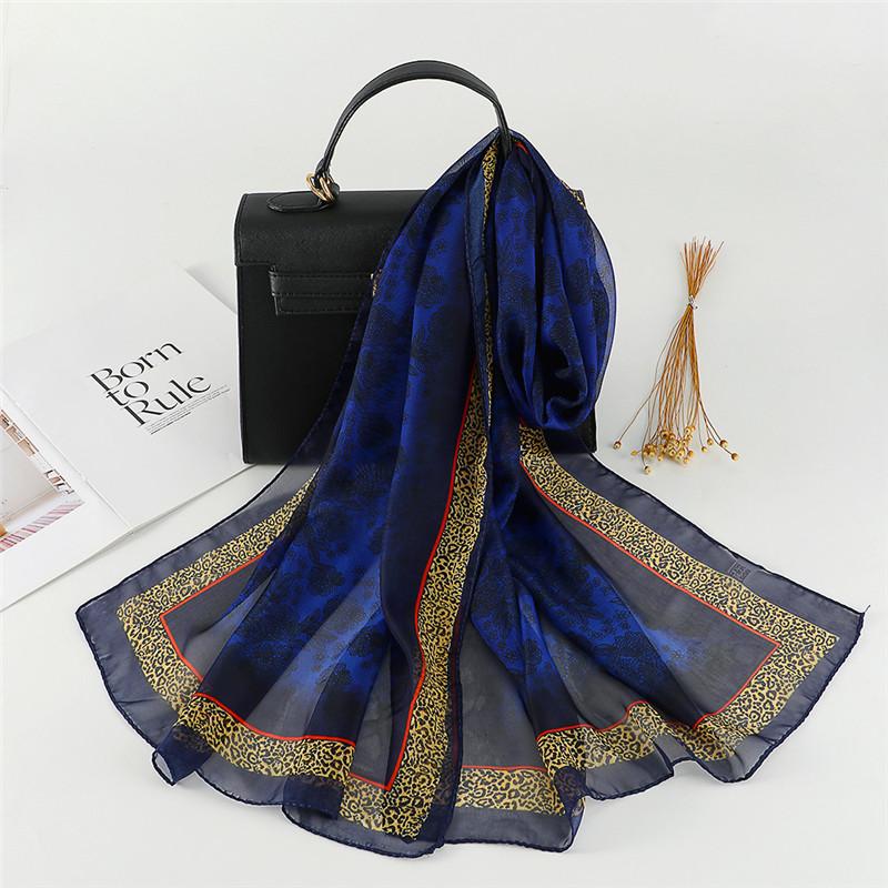 Spain Fashion Sexy Leopard Floral Patchwork Chiffon Silk Scarf Shawl Lady High Quality Wrap Beach Cover-Ups Hijab Snood 150*50Cm