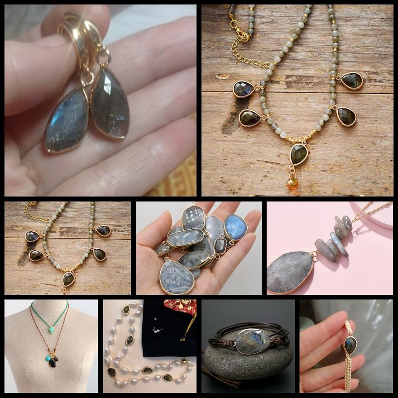 Natural Flash Labradorite Stone Charm Pendant Healing Semi-precious Stone Connector for Jewelry Making Necklace Accessories Gift