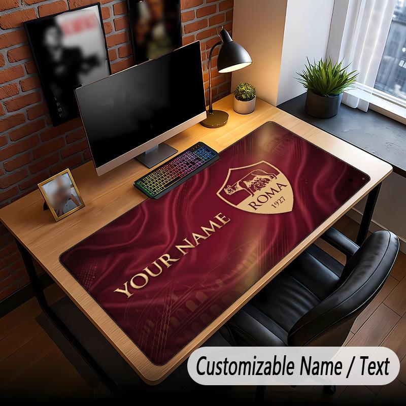 Großes Mauspade AS Rom FC Aufdruck Benutzerdefinierter Text Schreibtischmatte für Büro Gaming