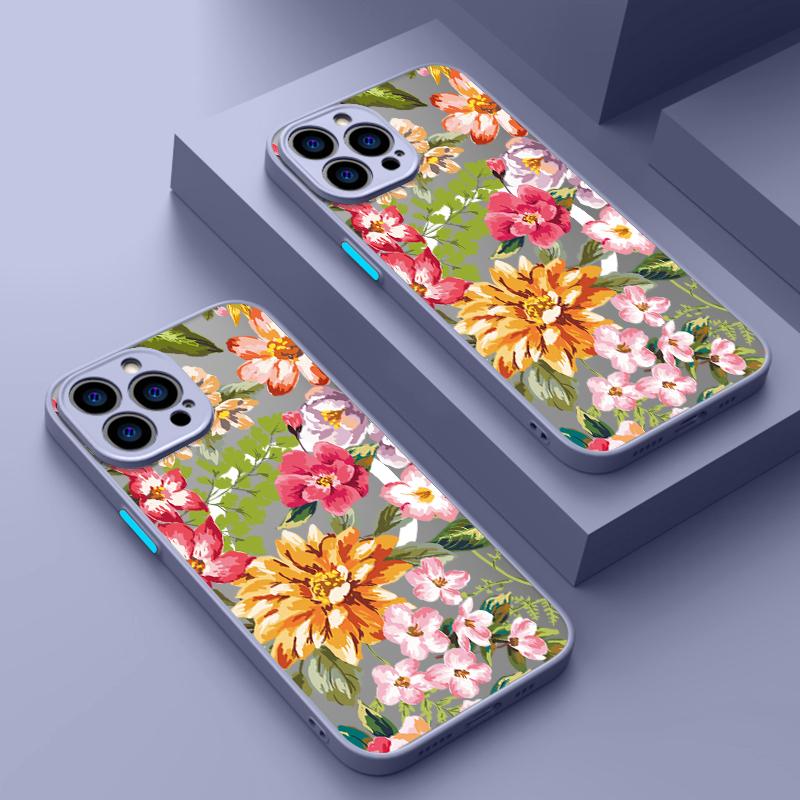 

Чехол для телефона с ярким цветочным принтом и мягким краем для iPhone 15 Plus 14 Pro Max 13 Pro 12 11 8 7 для Magsafe, акриловый матовый противоударный тонкий магнитный чехол iPhone 15 чёрный
