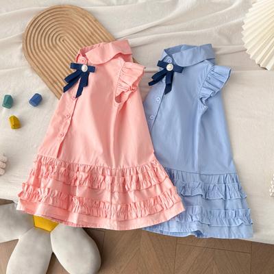 Girls' Summer Dress New Style Flutter Sleeve Children's Tank Dress Little Girl's College Style Cake Dress