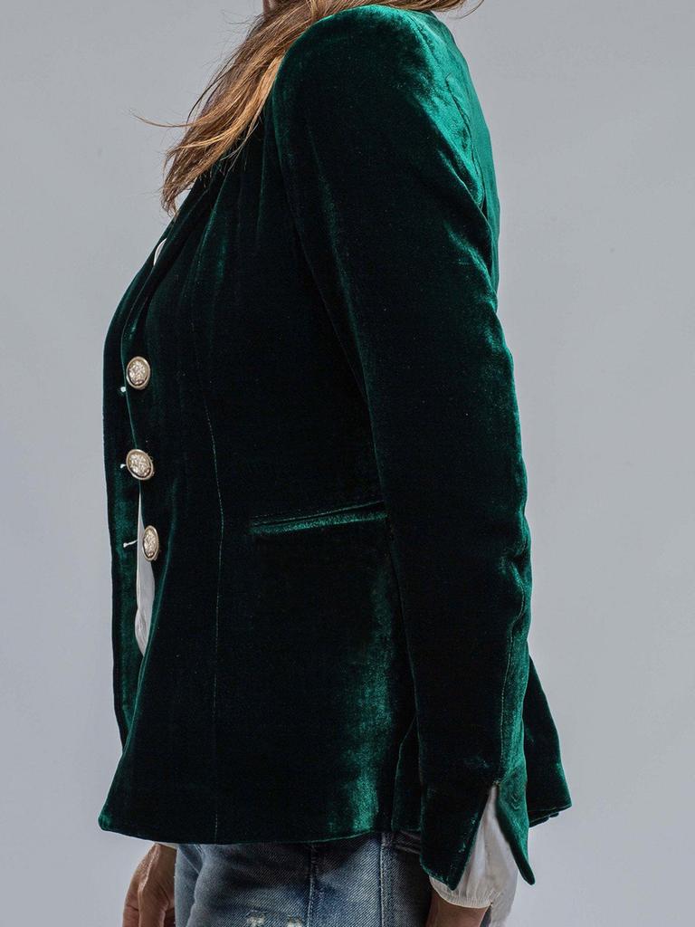 Versatile Velvet Blazer for Women, Retro Style Long Sleeve Outerwear Jacket with Pockets