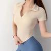 Women's Slim-Fit Irregular Polo Collar Summer T-Shirt - Korean College Style