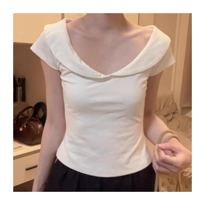 Retro College Style White Doll Collar Simple Temperament Short-sleeved T-shirt Summer New Fashion Versatile Short Top