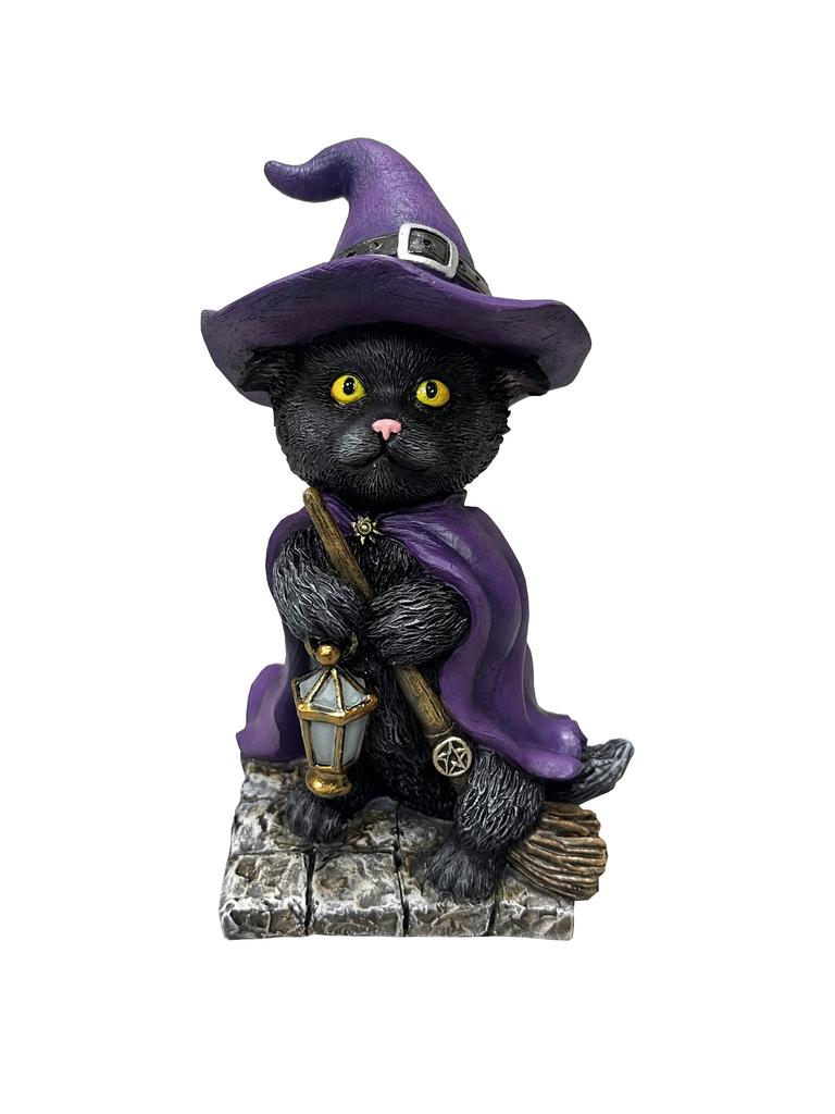 Witchy Cat Familiar with Magic Ball  Spirit Incarnate The Black Witches Cat Figurine With Hat And Is Decorated With Halloween