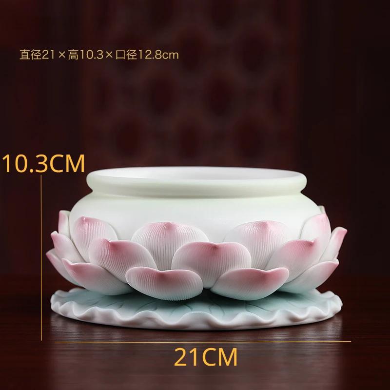 New Chinese Creative Ceramic Lotus Incense Stove for Buddhist Household, Ancestral Hall, and Buddhist Utensils feng shui